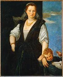 Portrait of a woman with a child and a dog - Portrait de femme avec un enfant et un chien ...