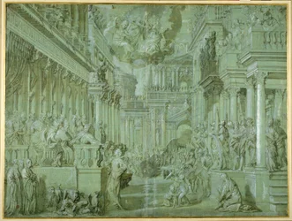 Allegória a Szent Liga 1571-es megjelenésének ünneplésére (toll és barna mosás kiemeléssel)