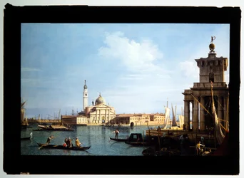 San Giorgio Maggiore szigete, Velence a Punta della Dogana és számos hajó (olaj, vászon)