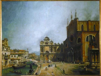 A Santi Giovanni e Paolo előtti tér, Velence (festmény, vászon)