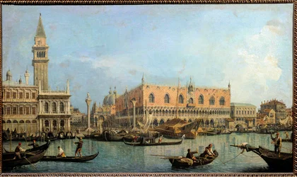 Le Mole, kilátás a Szent Márk-medencéből Velencébe Antonio Canal dit Canaletto festménye (1697-1768) 18. század V. 0,47x0,81 m - A Molo a velencei San Marco medencéjéből. Antonio Canal Canaletto festménye (1697-1768)