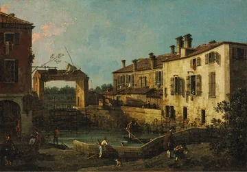A Dolo-i zár, Canaletto (1697-1768). Olaj, vászon, c. 1763. Méretek : 30,5x44,5 cm. Művészeti Múzeum, Budapest