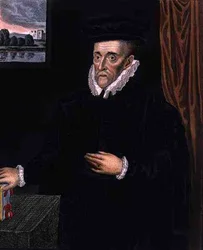 Sir Walter Mildmay (1520?-1589), a cambridge-i Emmanuel College alapítójának portréja a „The History of Cambridge”-ből, R. Ackermann kiadásában