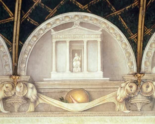 Lunette templomot vagy Jupitert ábrázol, Antonio Allegri Da Correggio (1489-1534) freskója, Apátnő szobája, San Paolo kolostor, Parma, Olaszország