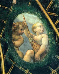 Ovát kerubokkal, Antonio Allegri Da Correggio (1489-1534) freskója, Apátnő szobája, San Paolo kolostor, Parma, Olaszország