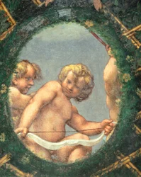 Ovát kerubokkal, Antonio Allegri Da Correggio (1489-1534) freskója, Apátnő szobája, San Paolo kolostor, Parma, Olaszország