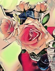 Rózsák kék üveggel.