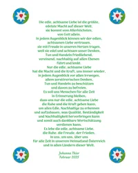A nemes, figyelmes szeretet nyugalmat, örömöt és békét hoz nekünk hazánkban, Ausztriában és a világ minden országában.