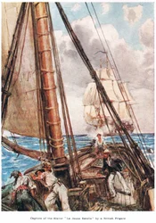 A „La Jeune Estelle” rabszolgahajó elfogása egy brit fregatt által, illusztráció a „The Land of the Golden Trade” című műből, Jack kiadásában, 1921