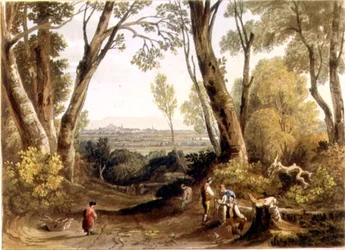 Hereford, Dynedor Hillről, metszett Theodore H. A. Fielding (1781-1851), pub. a "Picturesque Views of the River Wye" című filmben