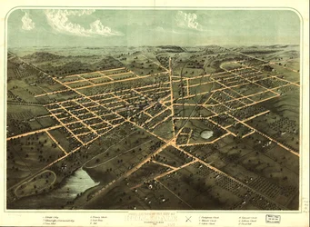Hillsdale városának madártávlati látképe, Hillsdale Co., Mich. 1866. LOC 73693429