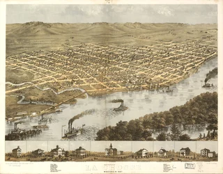 La Crosse városának madártávlati képe, Wisconsin 1867. LOC 73694545