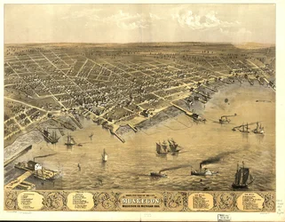 Madártávlati kilátás Muskegon városára, Muskegon Co., Michigan 1868.