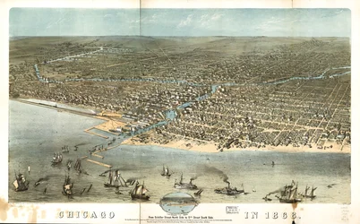 Chicago 1868-ban a Schiller Street északi oldalától a 12. utca déli oldaláig. LOC 73693350