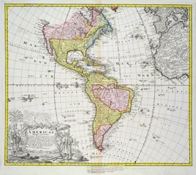 Amerika térképe, kiadó: Homann, 1746 (színes metszet)