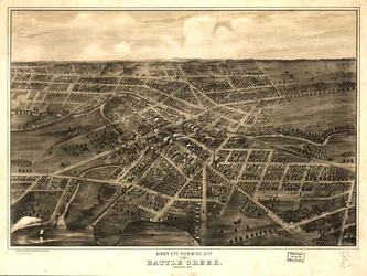 Battle Creek városának madártávlati látképe, Calhoun Co., Mich. LOC 73693422