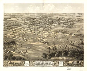 Chillicothe városának madártávlati képe, Livingston Co., Missouri 1869. LOC 73693472