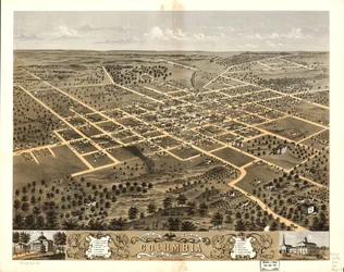 Columbia városának madártávlati képe, Boone Co., Missouri 1869. LOC 73693473