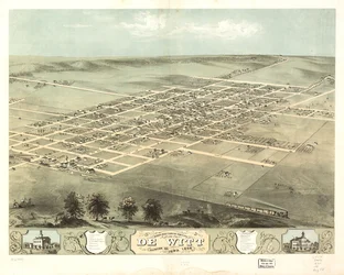 De Witt városának madártávlati képe, Clinton Co., Iowa 1868. LOC 73693396