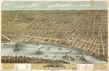 Memphis városának madártávlati képe, Tennessee 1870. LOC 73694530
