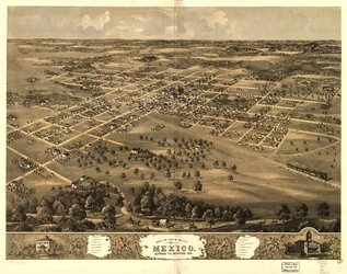 Mexikó városának madártávlati látképe, Audrian Co., Missouri 1869. LOC 73693484