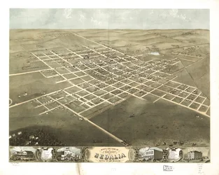 Sedalia városának madártávlati képe, Pettis Co., Missouri 1869. LOC 73693491