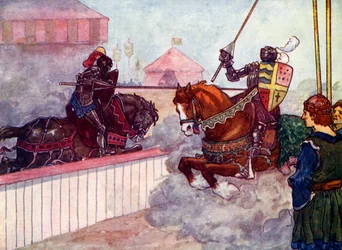 A gróf újra és újra Edwardra lovagolt, amíg a lándzsája ki nem repült a kezében, 1270, 1905.