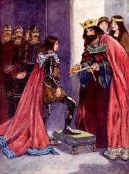 A király a Fekete Herceget a Térdszalagrend lovagjává ütötte, 1348, 1905