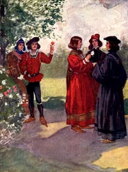...A nemesek vörös vagy fehér rózsát téptek és sapkájukba tették, 15. század, 1905.