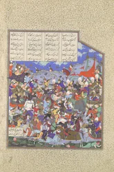 Megkezdődik a pasáni csata, Folio 243v a Shahnama Királyok Könyvéből..., kb. 1530-35.