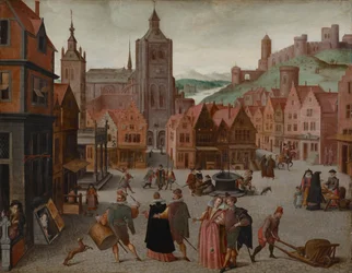 A bergen op zoomi piactér, valószínűleg 1590 és 1597 (olaj, tábla)