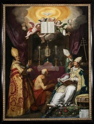 ""az egyház négy atyja"" Milánói Szent Ambrus, Hippói Szent Ágoston, Nagy Szent Gergely és Szent Jeromos ábrázolása - Abraham Bloemaert (1566-1651) festménye
