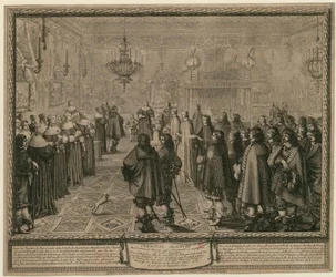 Az őfelségeik jelenlétében Fontainebleau-ban IV. Ulászló lengyel és svéd király között kötött házassági szerződés szertartása [...]