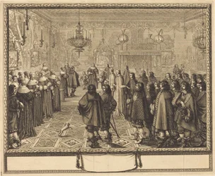 IV. Vladislas lengyel király és Louise-Marie Gonzaga, Mantova hercegnője közötti házassági szerződés aláírásának ünnepsége Fontainebleau-ban