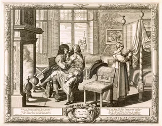 Férj feleségével térdre ülve a kandalló mellett, Bosse, Abraham (1602-76)