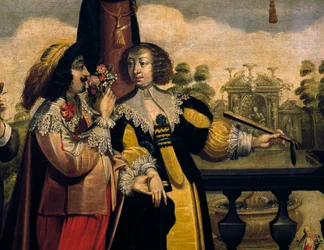 A szaglás, kb. 1635, Abraham Bosse (1604-1676), ismeretlen művész 5-ös sorozatának festménye után, részlet. Franciaország