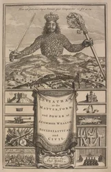 Thomas Hobbes "Leviathan, avagy a közös gazdagság anyaga, formája és hatalma, egyházi és civilek" címlapja