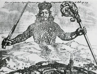 Thomas Hobbes "Leviathan, avagy a közös gazdagság anyaga, formája és hatalma, egyházi és civilek" címlapja