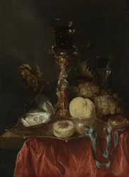 Csendélet ezüst-aranyozott üvegtartóval, 1654-1660 körül (olaj, tábla)