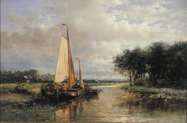 Holland bárkák a folyón (olaj, vászon)