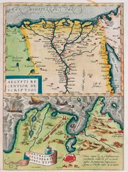 Egyiptom újabb leírása. - Carthage Bay típusú Egyiptom földrajzi térképe a Nílus és Karthágó városaival (Tunézia) Abraham Ortelius (Oertel, Ortell vagy Ortel) Theatrum Orbis Terrarumból