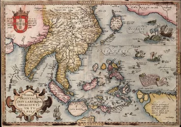 Kelet-India térképe, Ortelius, 1570 körül (színes metszet)