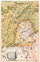 Leírás Geográfiai térkép Vermandois és Pikárdia területén Galliában (Franciaország) Abraham Ortelius (Oertel, Ortell vagy Ortel) "Theatrum Orbis Terrarum"-ból