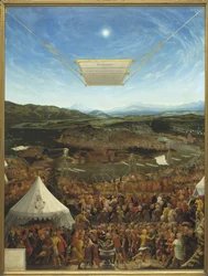 Caius Mucius Scaevola (524-480 avant JC) devant Porsena, roi de Clusium - Mucius Scaevola Porsenna előtt, Schopfer, Abraham (aktív 16. század közepe). Olaj, fa