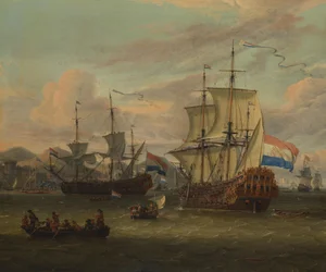 Holland utcai hajósok egy mediterrán kikötőnél