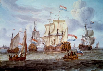 A Peter and Paul fregatt Amszterdam kikötőjében, Abraham Storck (1635-1710) festménye, 17. század, Amszterdam, Tengerészettörténeti Múzeum