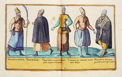 Tizenhatodik századi jelmezek a Kölnben megjelent „Omnium Poene Gentium Imagines”-ből
