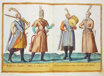 XVI. századi jelmezek a Kölnben kiadott "Omnium Poene Gentium Imagines" című műből.