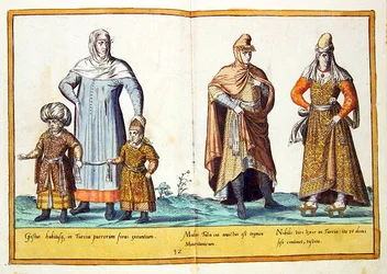 XVI. századi jelmezek a Kölnben kiadott "Omnium Poene Gentium Imagines" című műből.