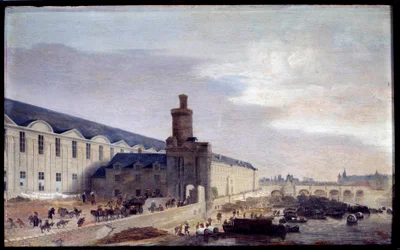 Kilátás a Porte Neuve-re és a Galerie du Louvre-ra 1640 körül, Entrée du Louvre a Szajna partján. Abraham de Verwer (1600-1650) festménye 1640 Dim. 0,37 x 0,59 m Párizs, Musee Carnavalet